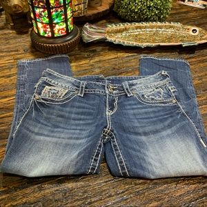 Vigoss Denim Blue Jeans The Chelsea Crop Capri 3/4 x 21 Bling Buttons Rhinestone